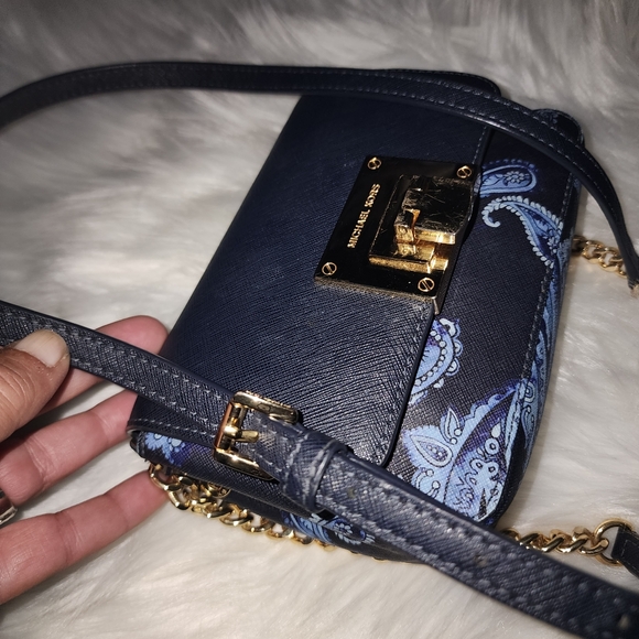 AUTHENTIC MICHAEL KORS crossover purse saffiano leather blue tone - Picture 8 of 16